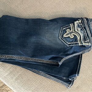 Rock Revival Dark Blue Flare Jeans with Embroidered Pocket